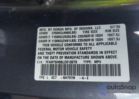 2020 Honda Cr-V Hybrid Ex-L from USA, damaged, VIN 7FART6H86LE013079